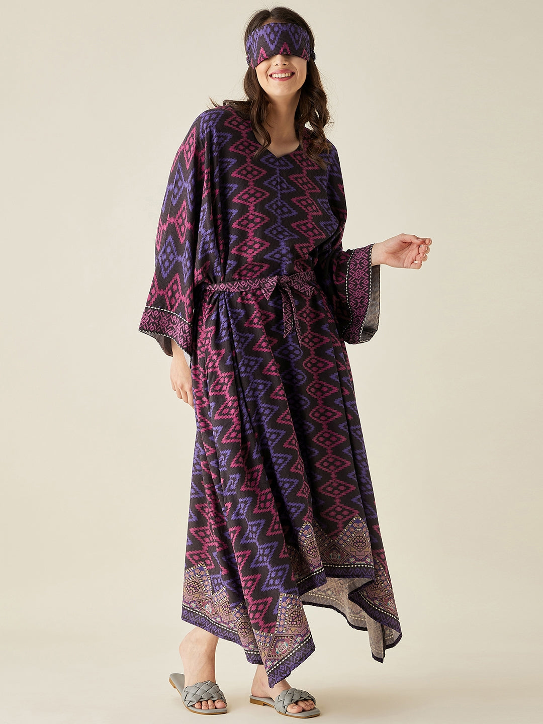 Black Geometric Printed Loungedress  - The Kaftan Company