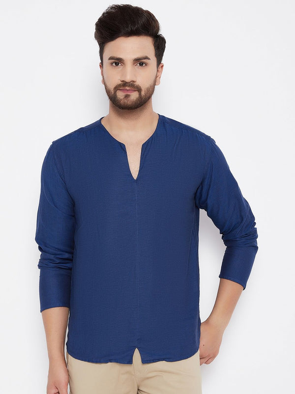 Men's Blue Solid Pure Cotton Kurta1 - Even Apparels