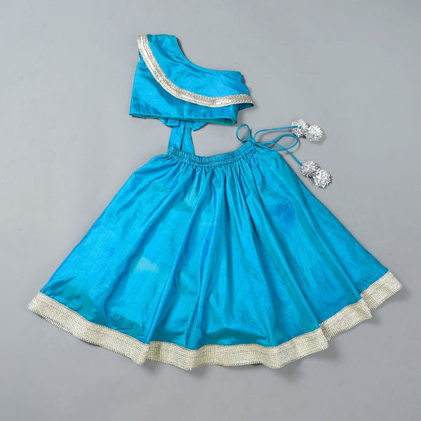 Girl's Teal Blue Back Bow Lehenga Set - Rangpur