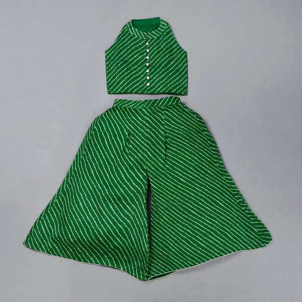 Girl's Green Leheriya Top Palazzo Set - Rangpur