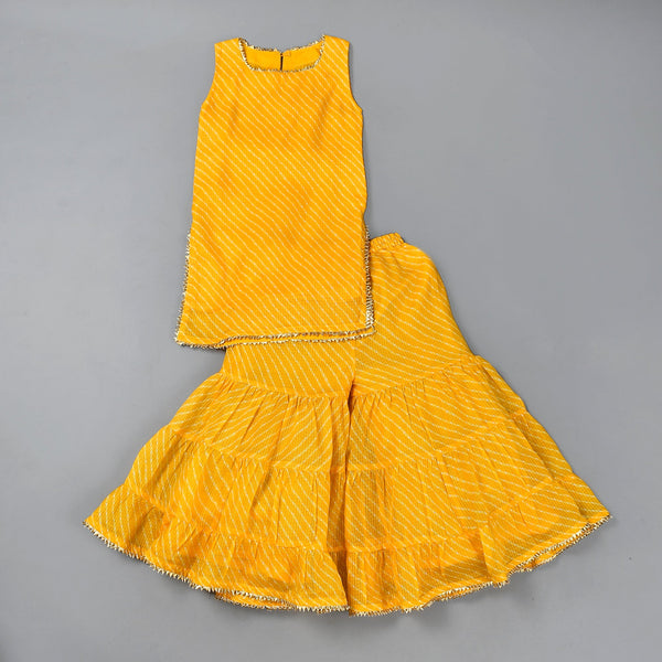 Girl's Yellow Leheriya Kurta Gharara Set - Rangpur