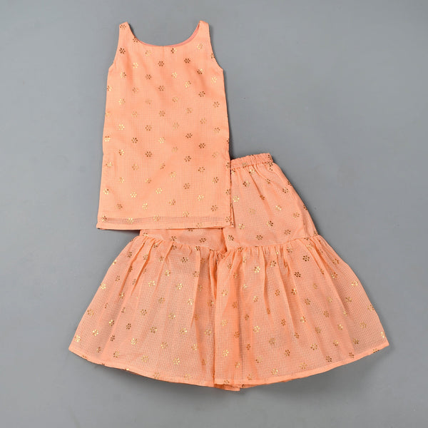 Girl's Peach Kurta Sharara Set - Rangpur