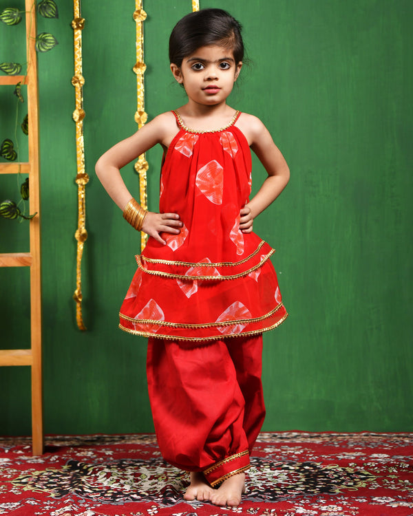 Girl's Red Kurta and Dhoti Set - Rangpur