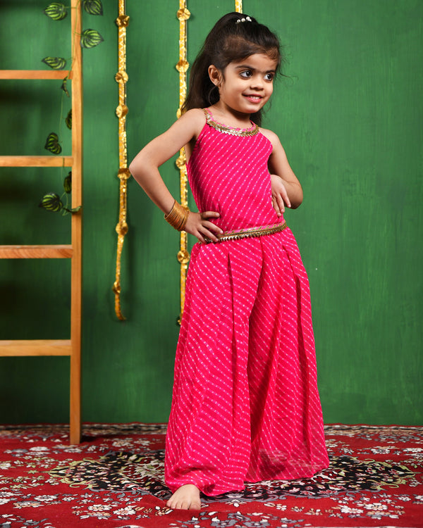 Girl's Magenta Top and Flared Palazzo Set - Rangpur