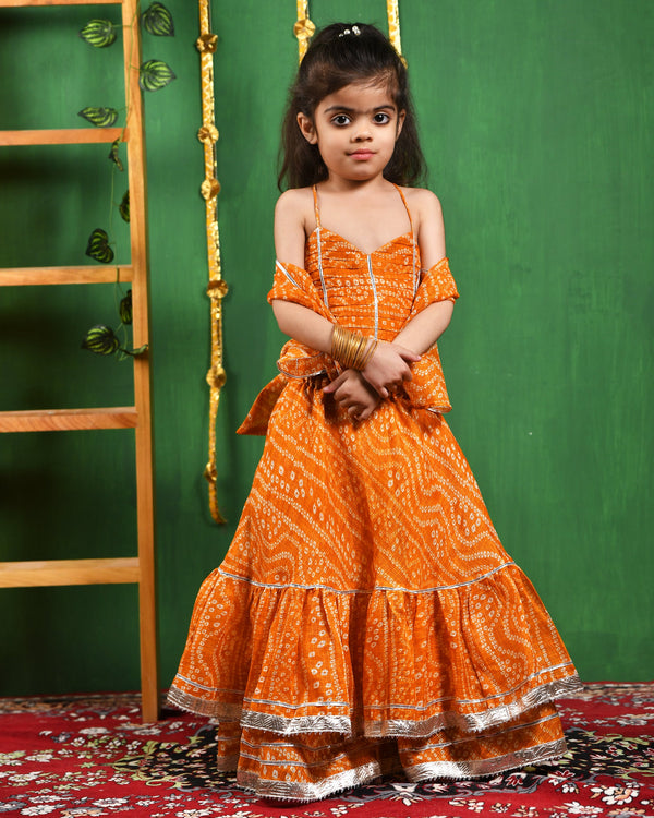 Girl's Mustared Bandhani Lehenga Set - Rangpur