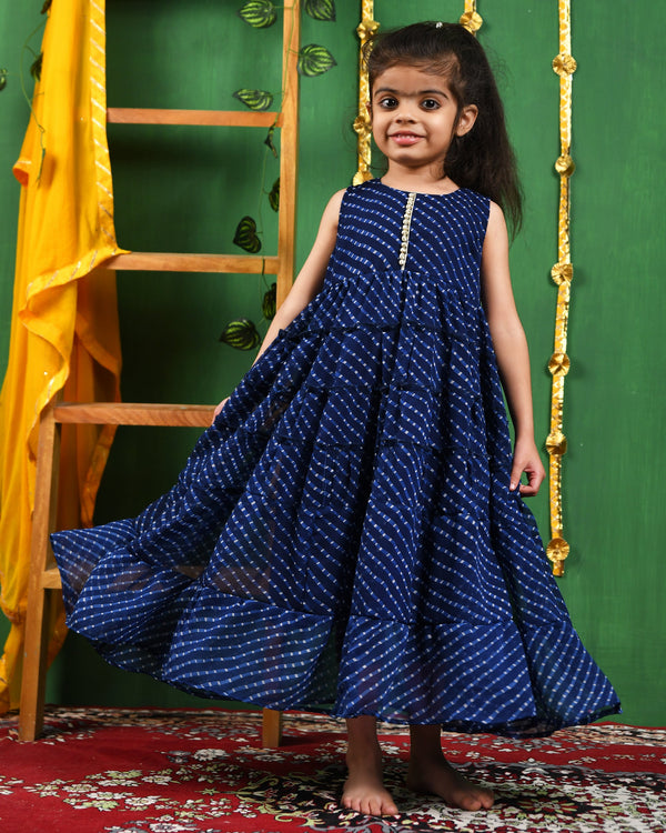 Girl's Blue Modal Frilly Anarkali Gown - Rangpur