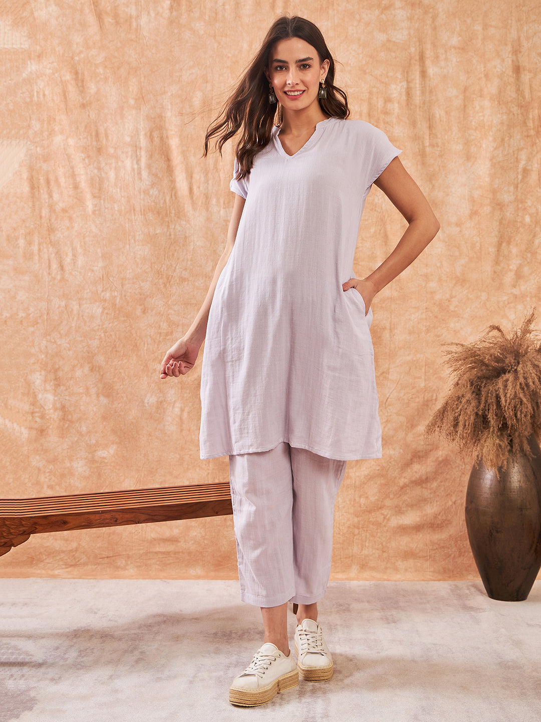 Women's Lilac Breeze Cotton Co-Ord Set - The Kaftan Company