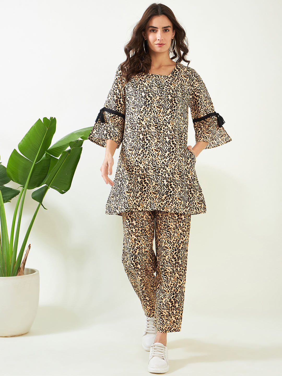 Women's Beige Wildly Stylish Leopard Co-Ord Set - The Kaftan Company