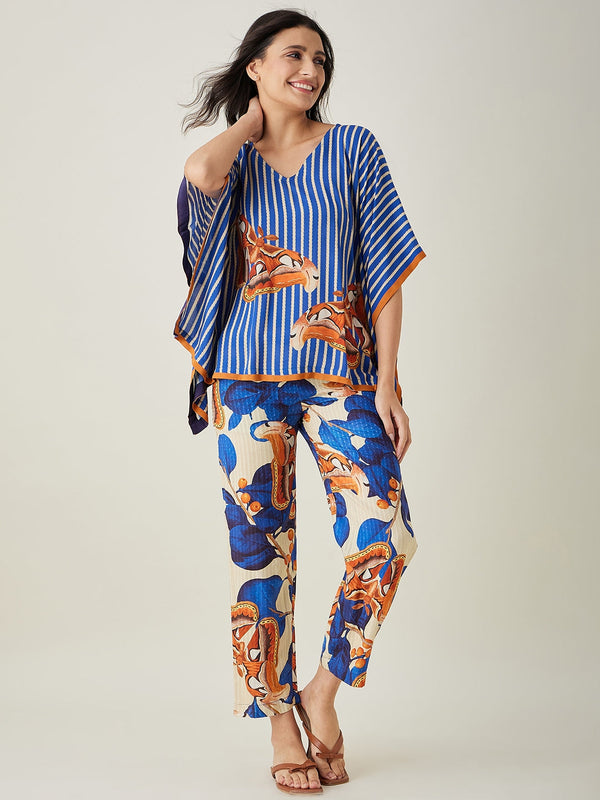 Women's Blue Fluttery Dream Pajama Set - The Kaftan Company