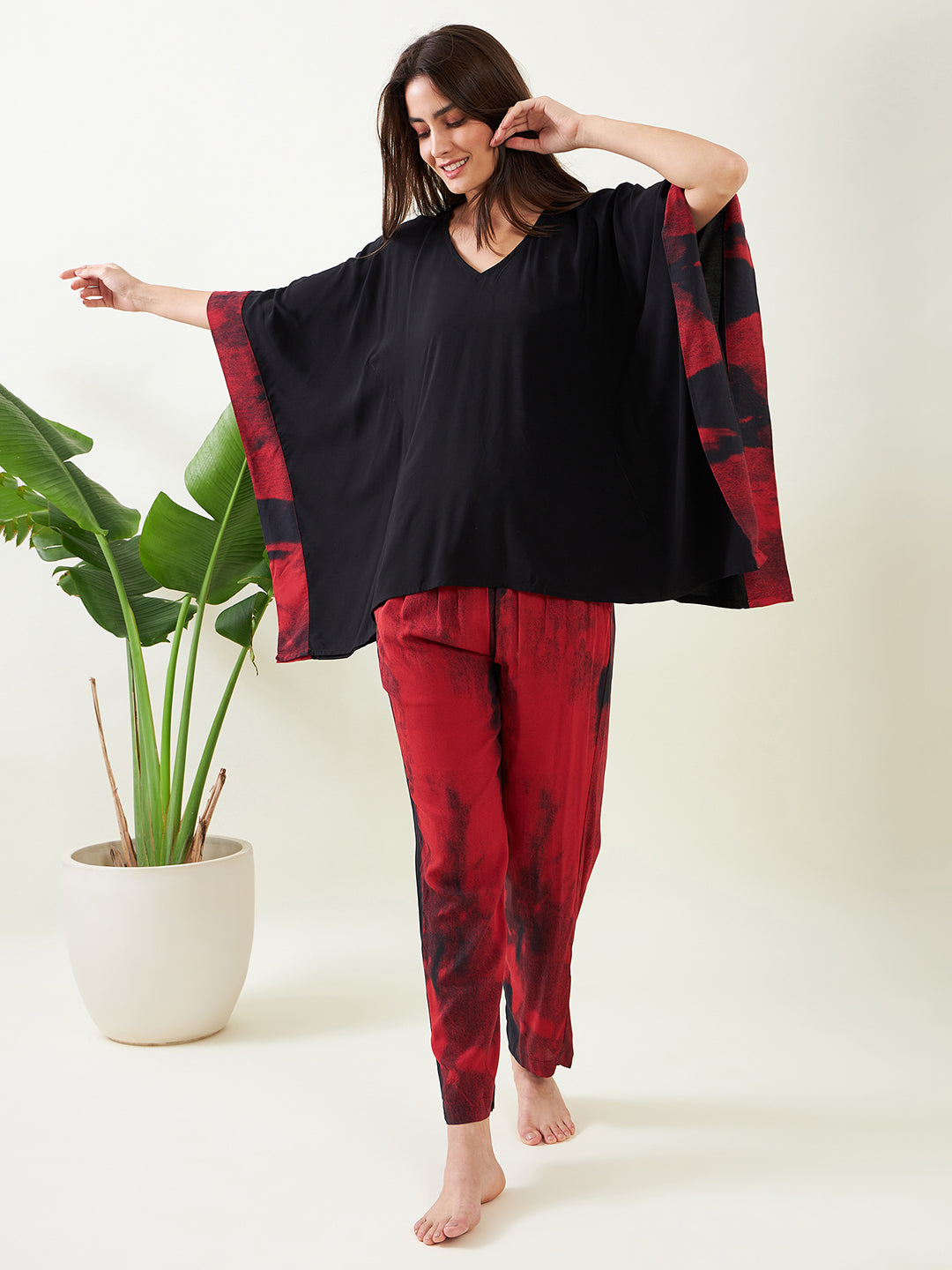 Women's Red Midnight Kaftan Pajama Set - The Kaftan Company