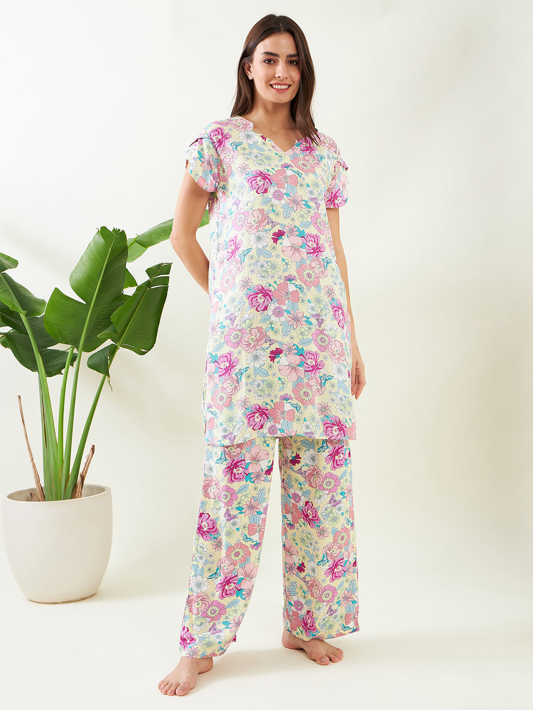 Women's Yellow Bloom Modal Co-Ord Set - The Kaftan Company