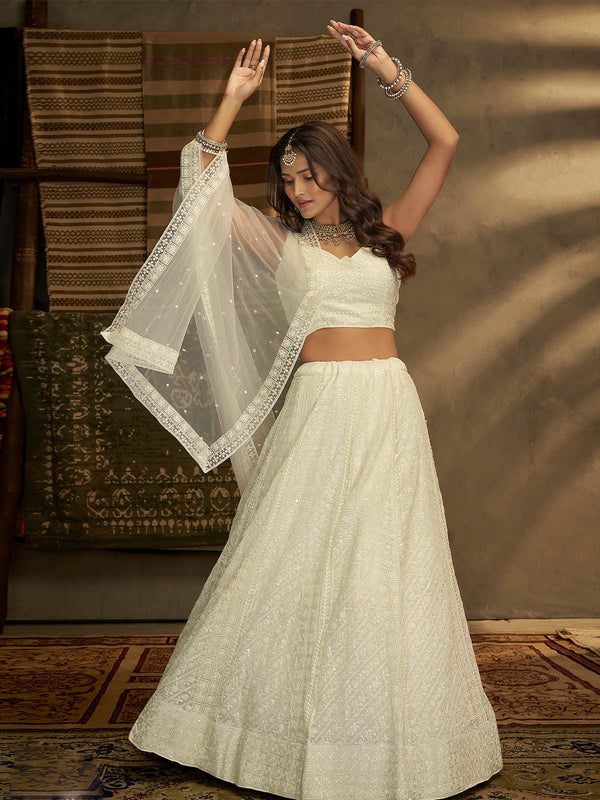 Women's Serene White Lehenga Choli Set - Odette