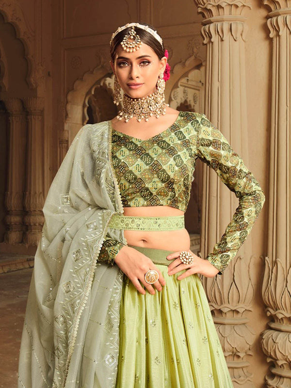 Women's Gorgeous Green Shaded Lehenga Choli Set - Odette