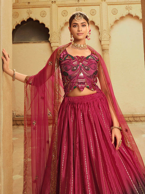 Women's Pink And Brown Shaded Lehenga Choli Set - Odette