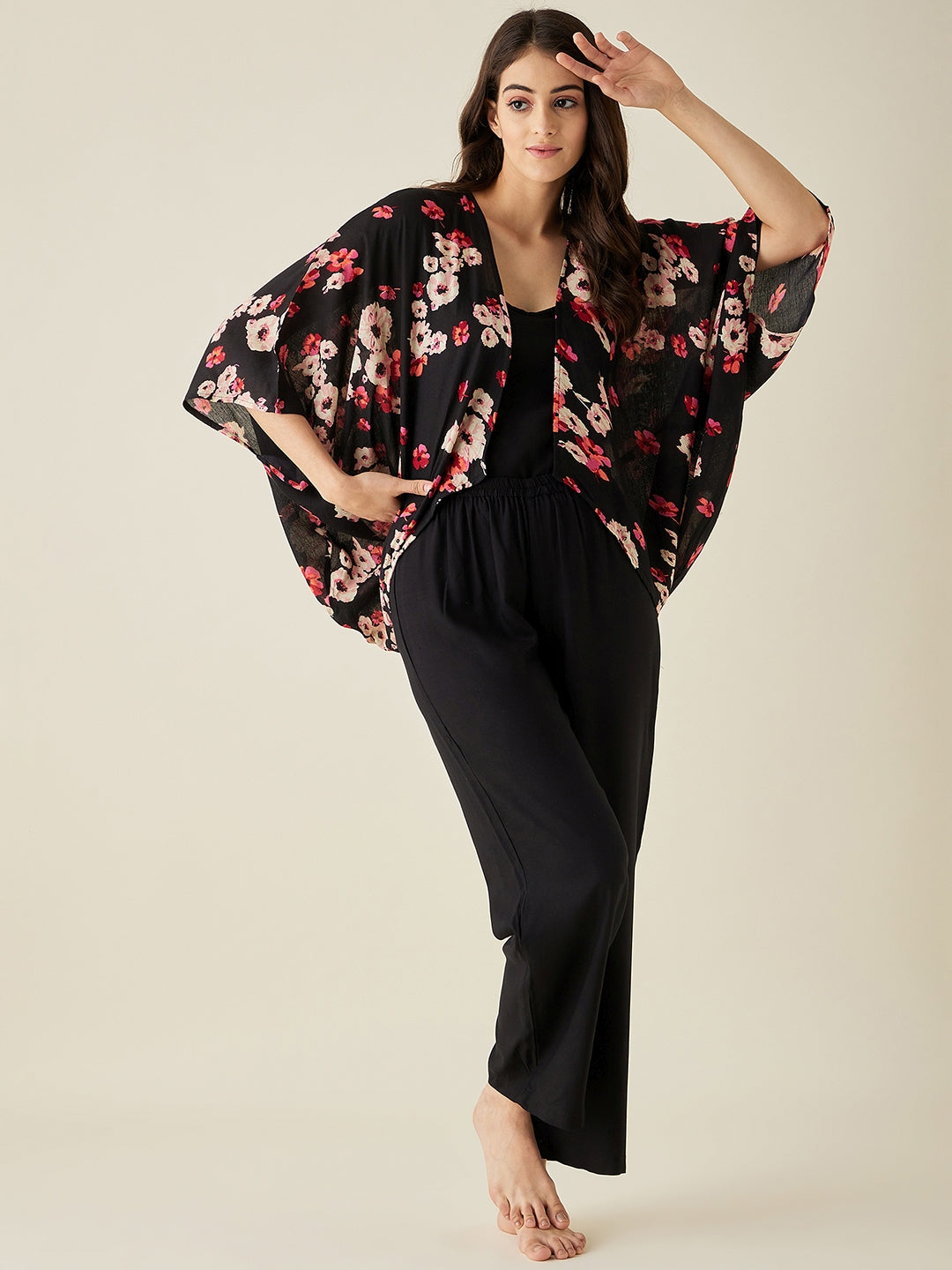 Floral Shrug And Pyjama 2 Pc Set - The Kaftan Company