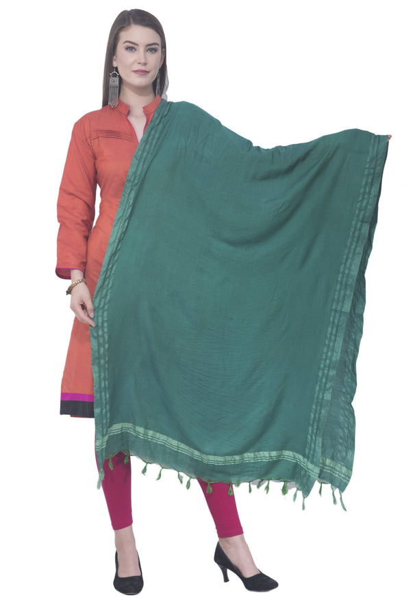 A R SILK Rama green Color Golden border Cotton Dupattas and Chunnis