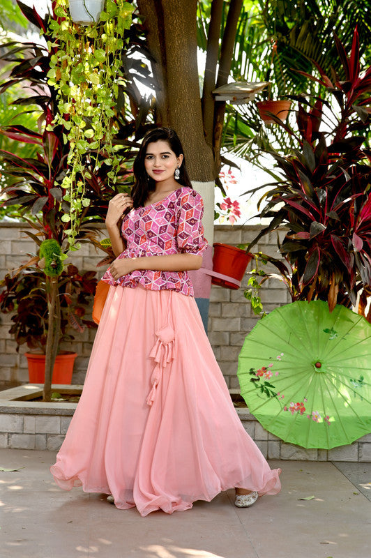 Women's Chiffon Pink Lehenga Set - Aastha Fashion