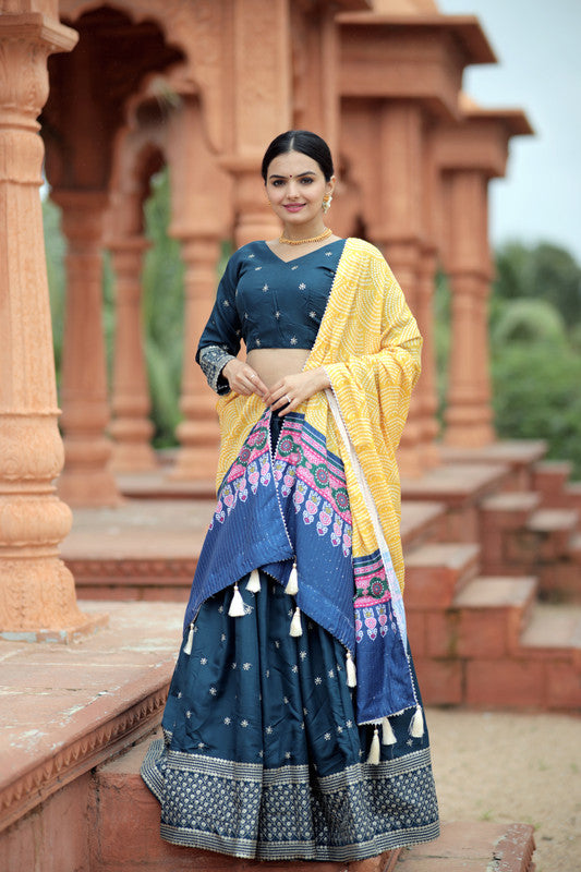 Women's Georgette Tourquise Lehenga Set - Aastha Fashion