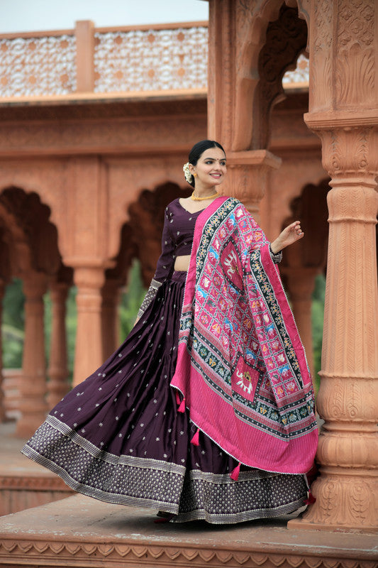 Women's Georgette Wine Lehenga Set - Aastha Fashion