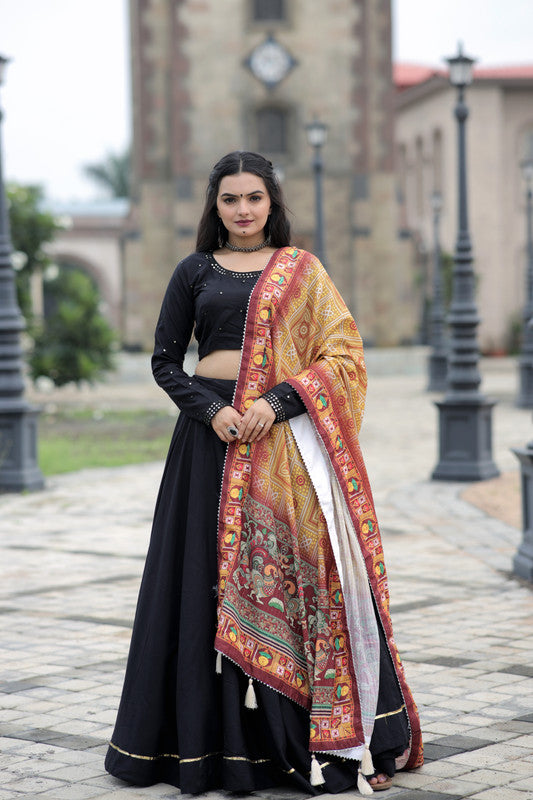 Women's Reyon Black Lehenga Set - Aastha Fashion