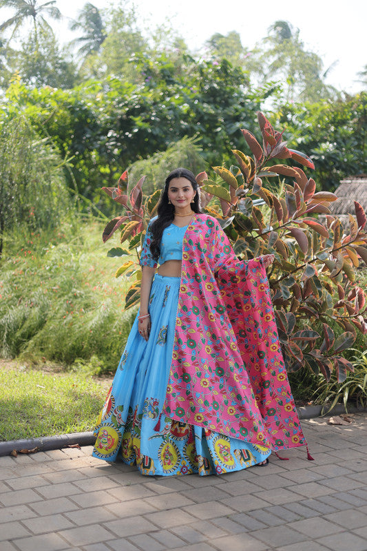 Women's Dolla Silk Sky_Blue Lehenga Set - Aastha Fashion