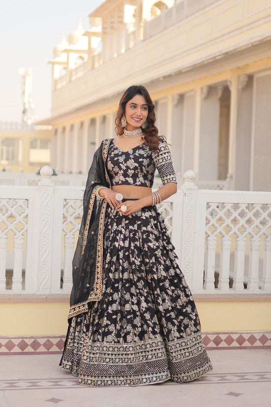 Women's Georgette Black Lehenga Set - Aastha Fashion