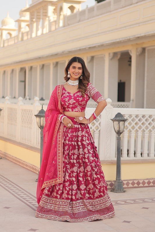 Women's Georgette Pink Lehenga Set - Aastha Fashion