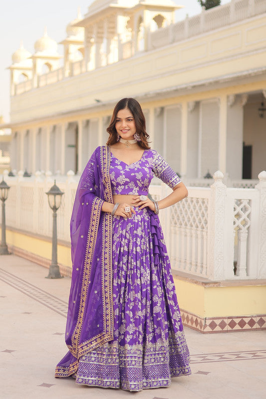 Women's Georgette Purple Lehenga Set - Aastha Fashion