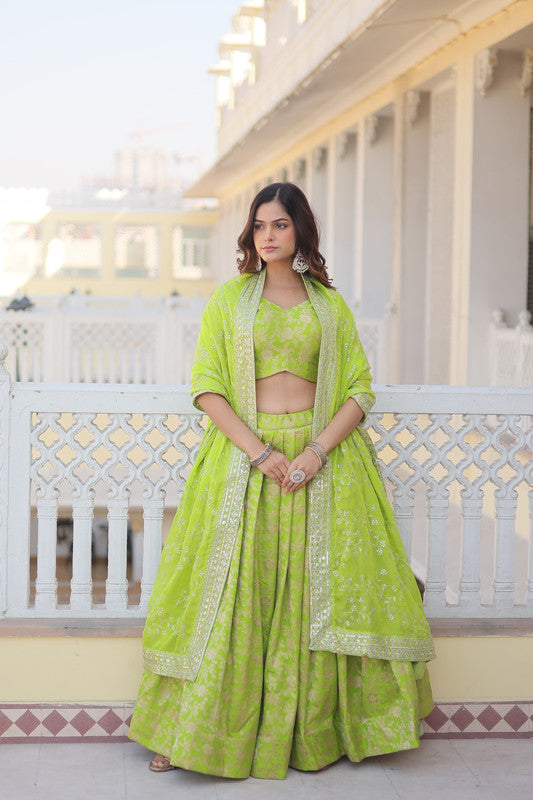 Women's Georgette Green Lehenga Set - Aastha Fashion