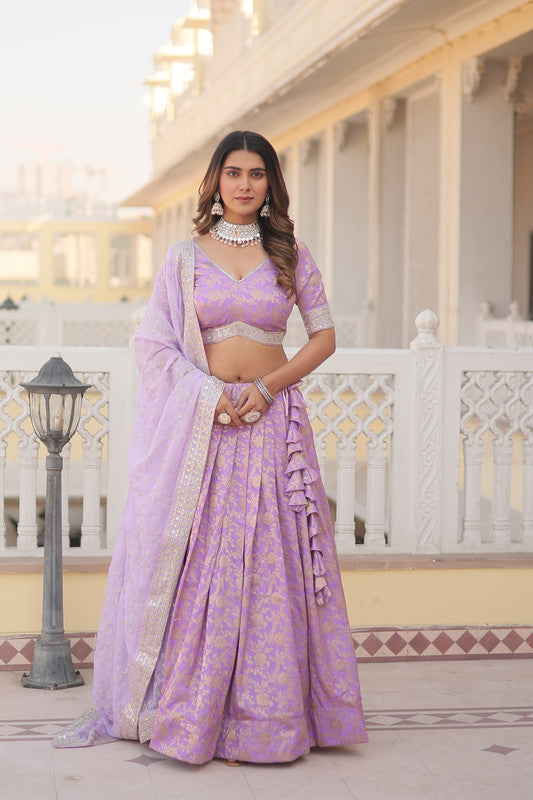 Women's Georgette Lavender Lehenga Set - Aastha Fashion