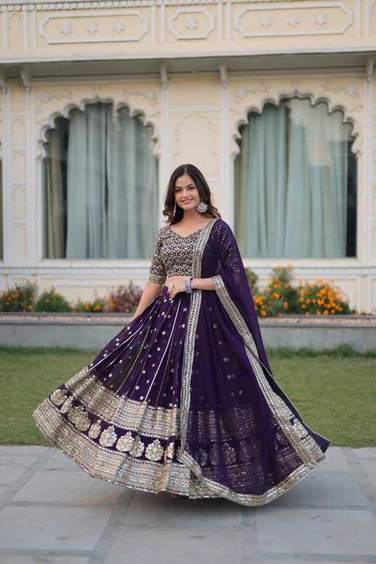 Women's Georgette Purple Lehenga Set - Aastha Fashion