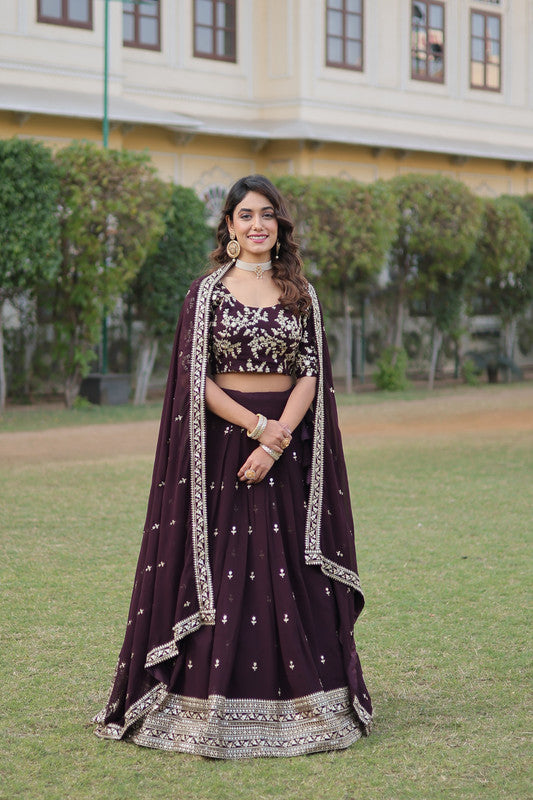 Women's Georgette Maroon Lehenga Set - Aastha Fashion