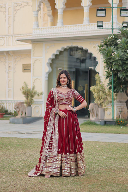 Women's Georgette Maroon Lehenga Set - Aastha Fashion