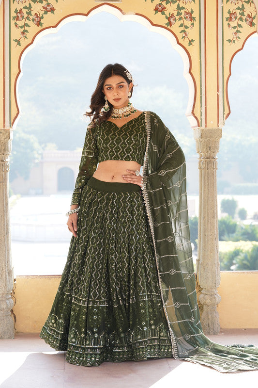 Women's Georgette Mehandi Lehenga Set - Aastha Fashion