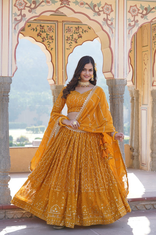 Women's Georgette Yellow Lehenga Set - Aastha Fashion