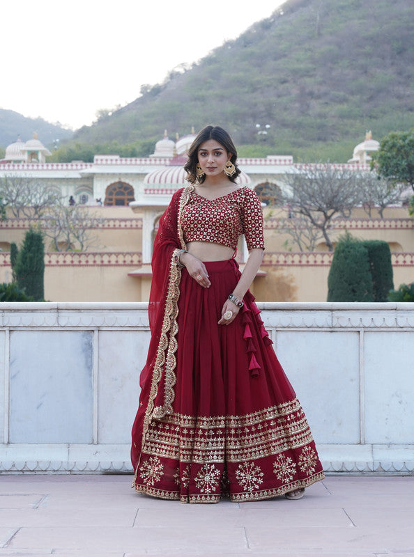 Women's Georgette Maroon Lehenga Set - Aastha Fashion