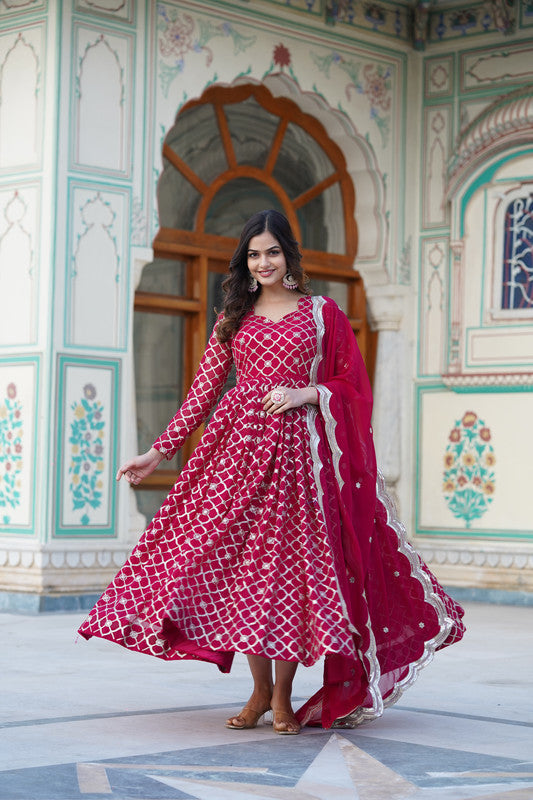 Women's Rani Faux Blooming Anarkali With Dupatta - Aastha Fashion