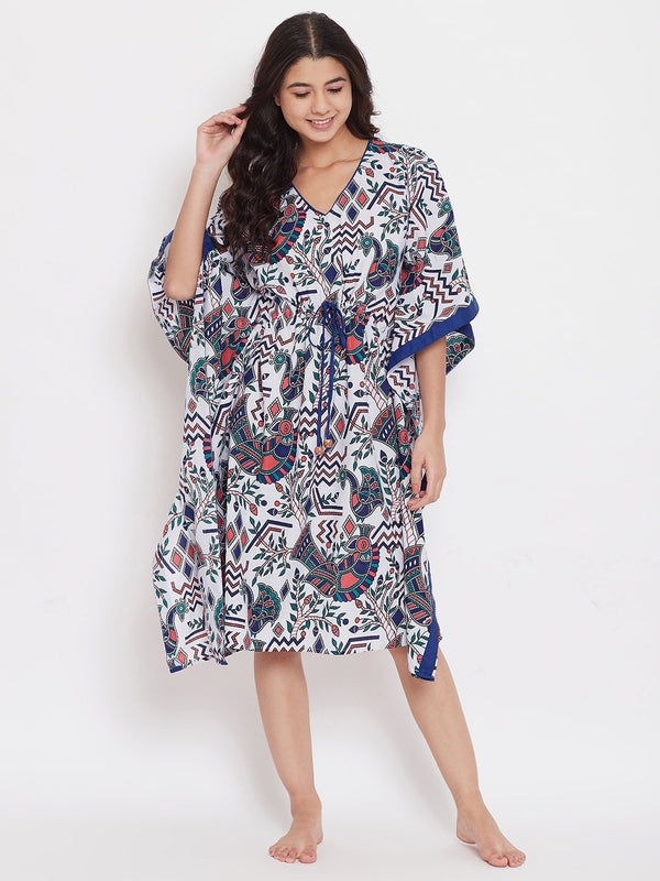 Women's Peacock Hand Block Cotton Kaftan - The Kaftan Company