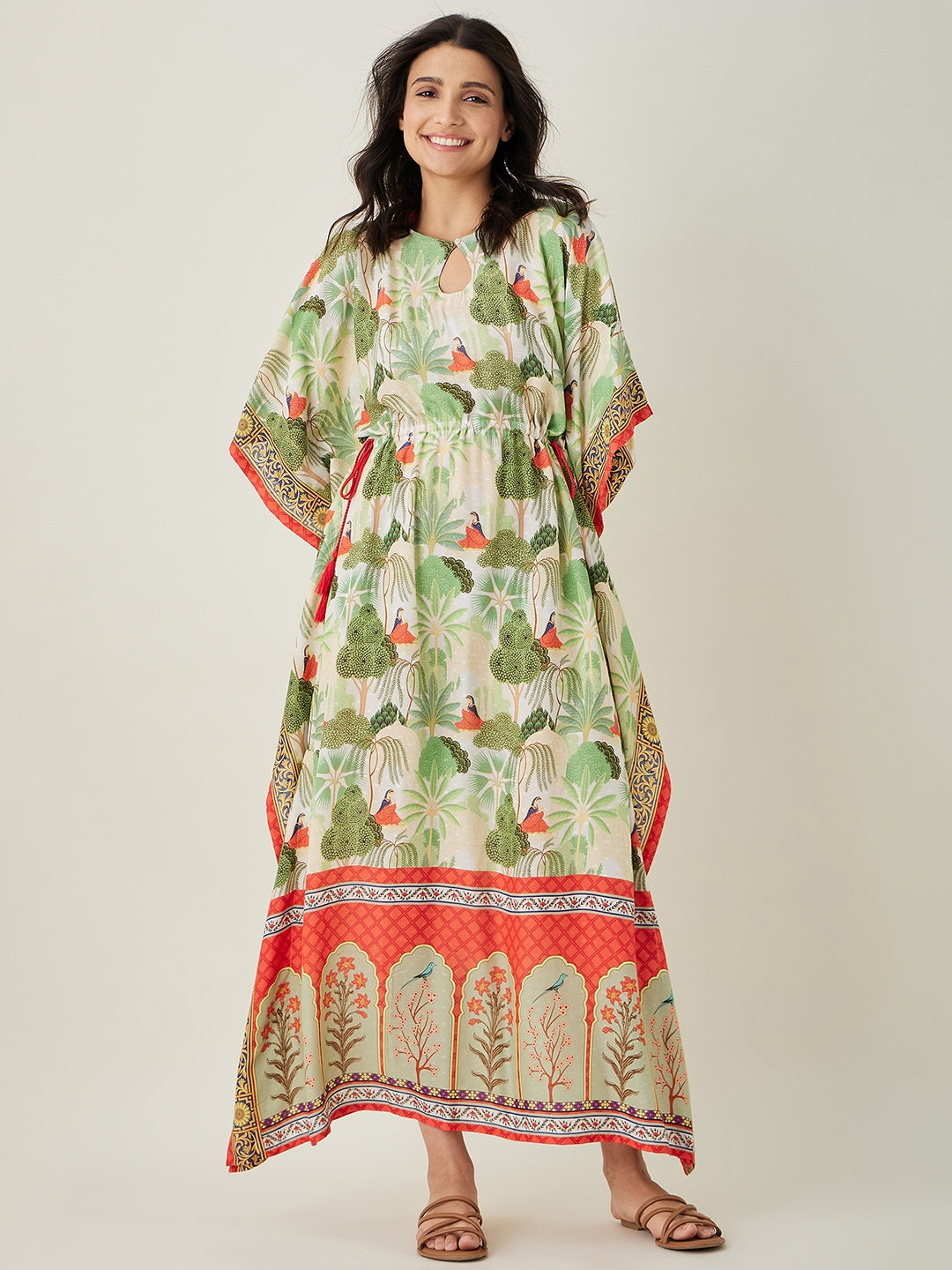 Women's Off White Whispering Garden Kaftan  - The Kaftan Company