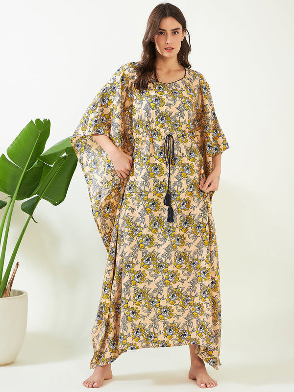 Women's Golden Garden Breeze Crepe Kaftan  - The Kaftan Company