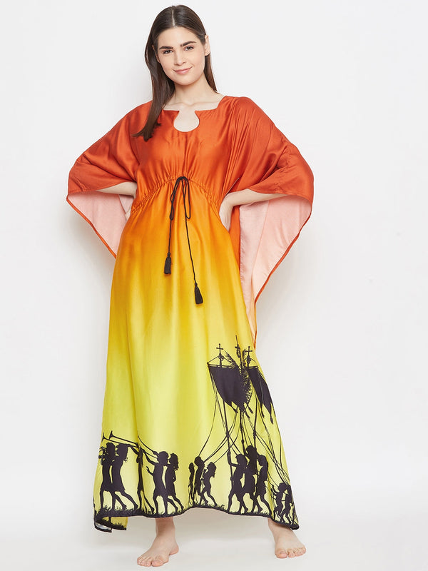 Women's Orange Shadows Ombre Kaftan - The Kaftan Company