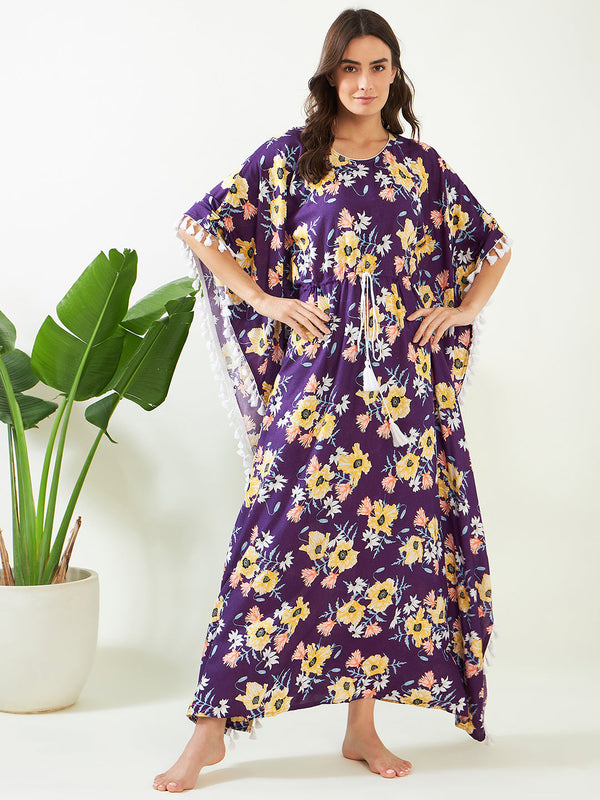 Women's Purple Garden Breeze Kaftan - The Kaftan Company