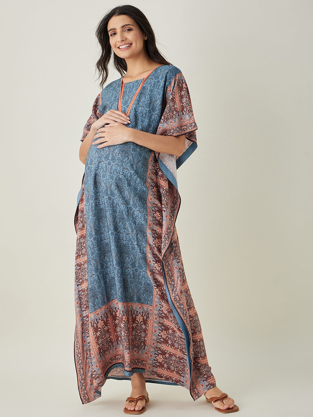 Women's Blue Geometric Bloom Maternity & Nursing Kaftan - The Kaftan Company