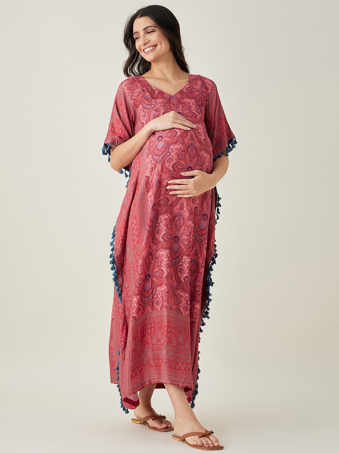 Women's Red Sanctuary Blossom Maternity And Nursing Kaftan - The Kaftan Company