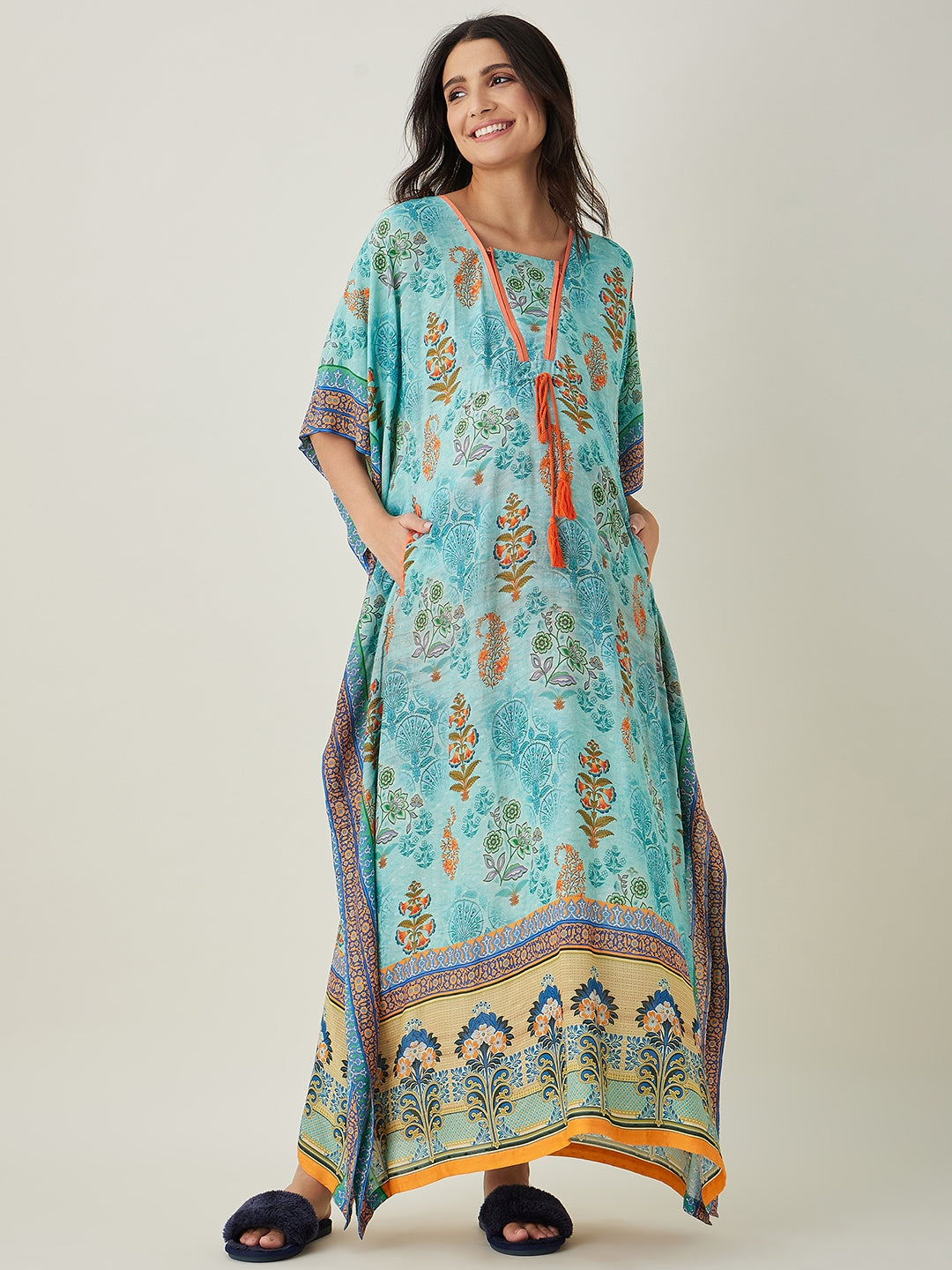 Women's Blue Azure Paisley Garden Nursing Kaftan  - The Kaftan Company