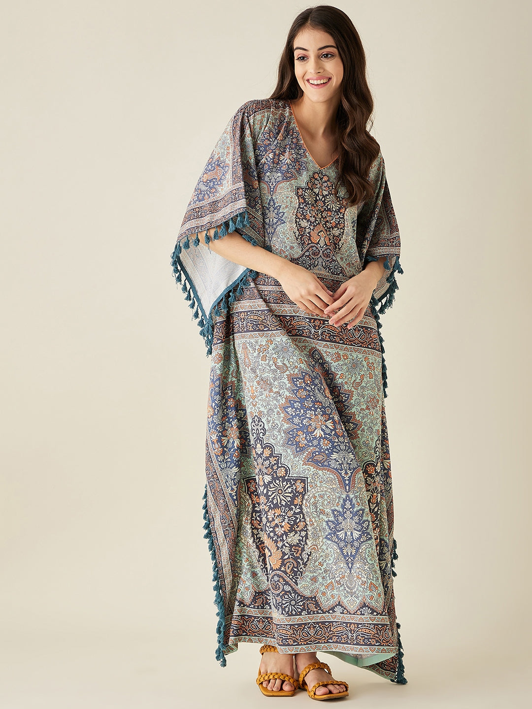 Green Floral Printed Kaftan Nightress - The Kaftan Company