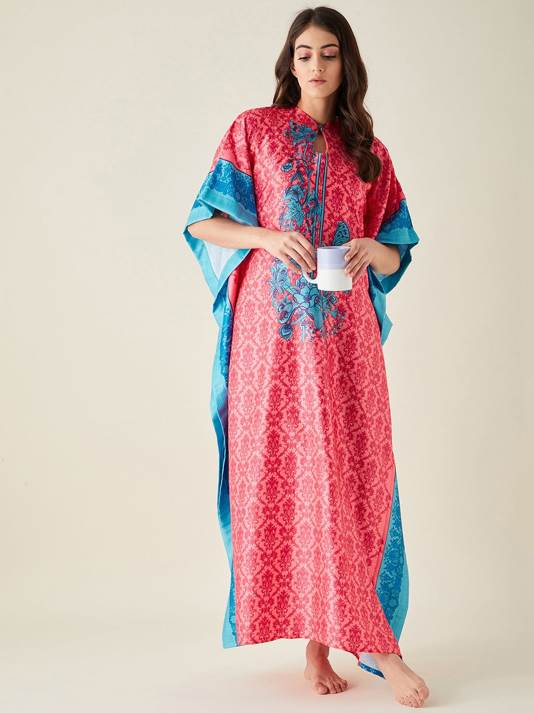 Fuschia Fusion Floral Printed Satin Kaftan - The Kaftan Company