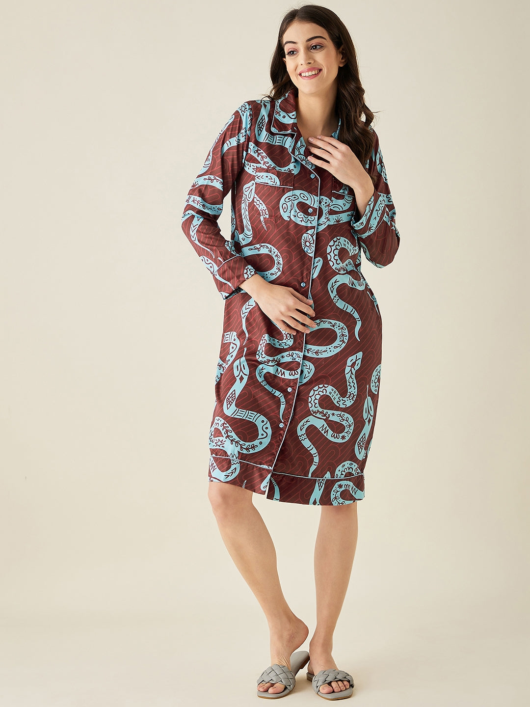 Snake Charm Satin Sleepshirt - The Kaftan Company