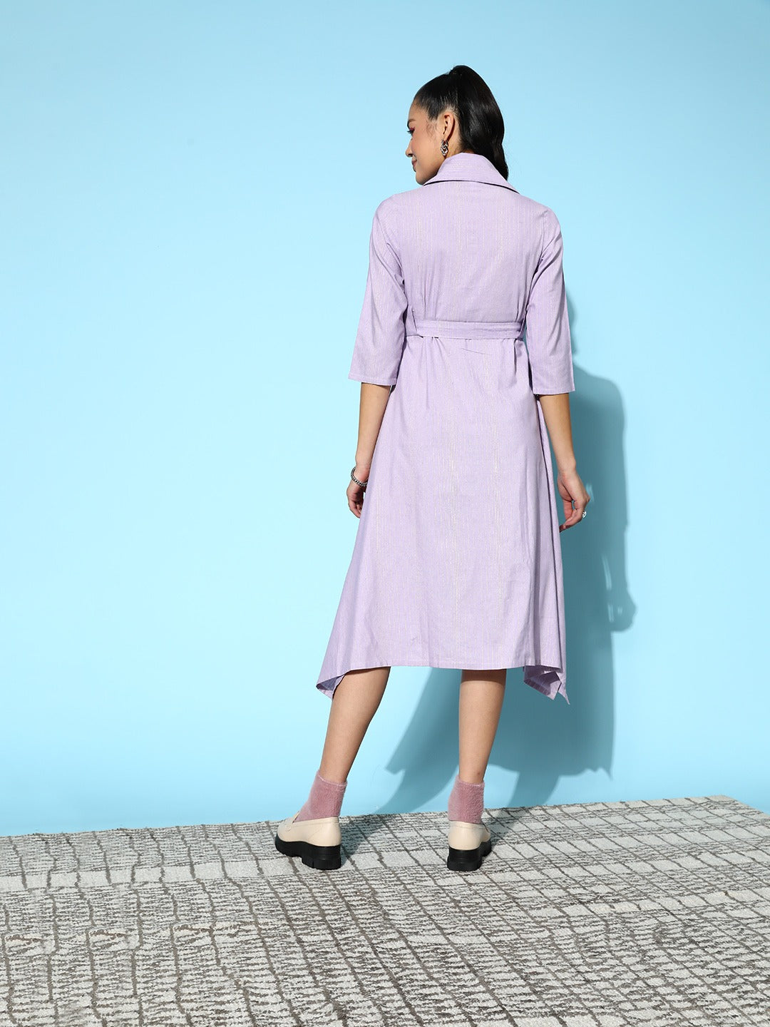 Lavender Belted Midi Dress-Indiakreations-JS8150DRSLVXS