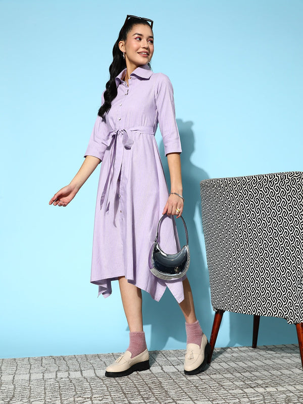 Lavender Belted Midi Dress-Indiakreations-JS8150DRSLVXS